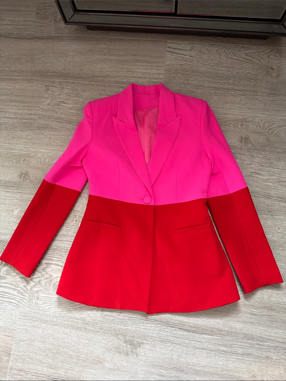 Colorblock Pink & Red Women's Blazer Jacket